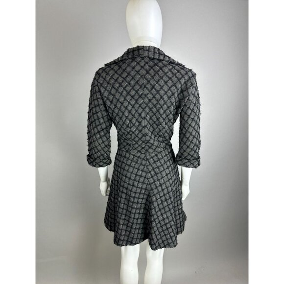 Vtg 50s R&K Gray Black Checker Wool Fit Flare Button Dress Size Small Womens - Picture 4 of 8